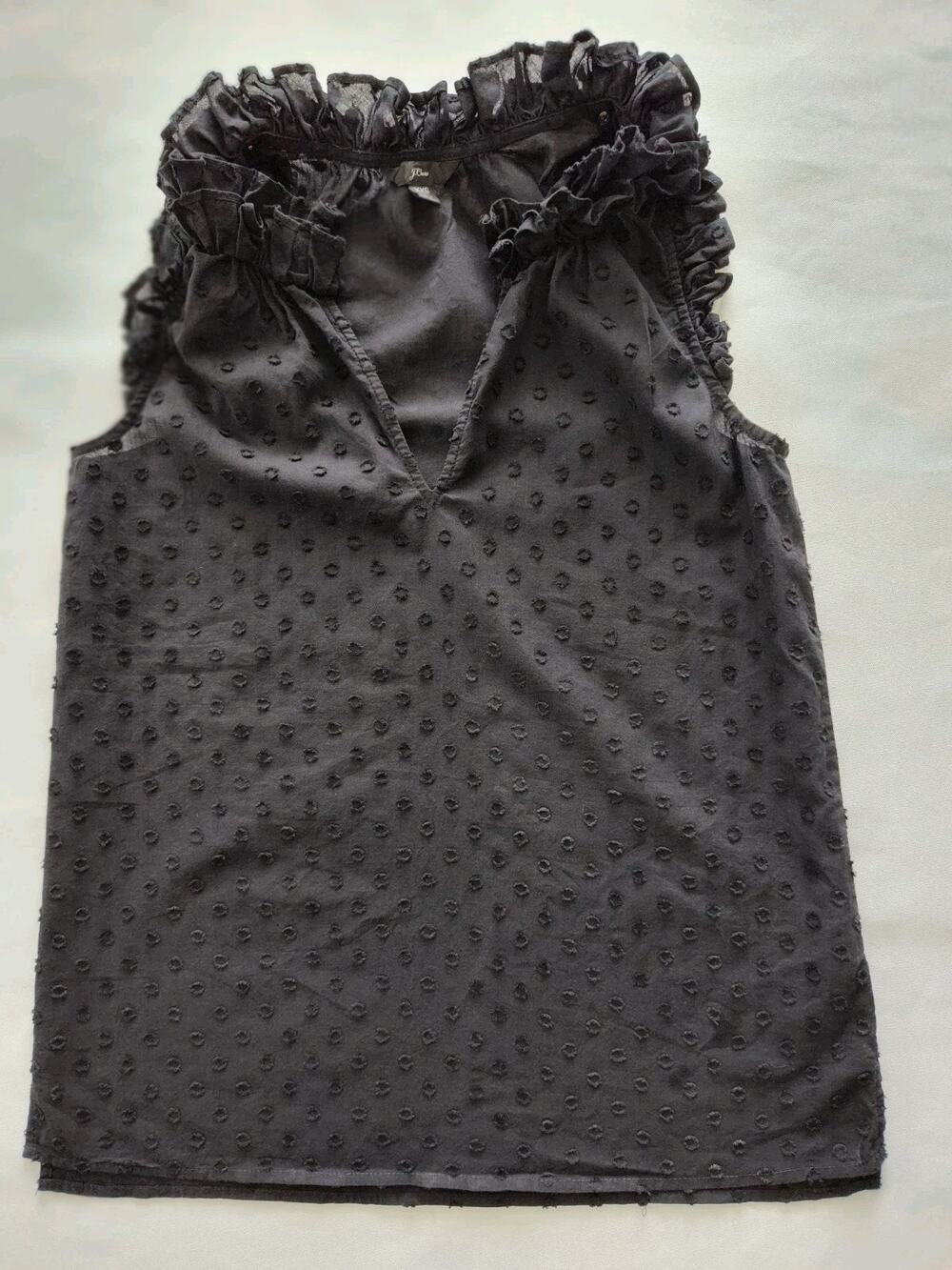 J.Crew Whimsigoth Dark Cottagecore Ruffle Mock Neck Sleeveless Blouse XS Black
